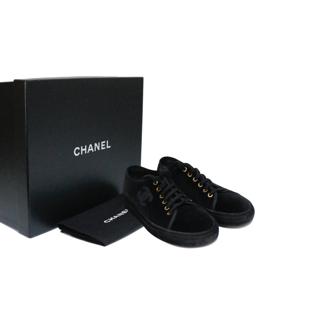 Chanel Black Velvet  Sneakers