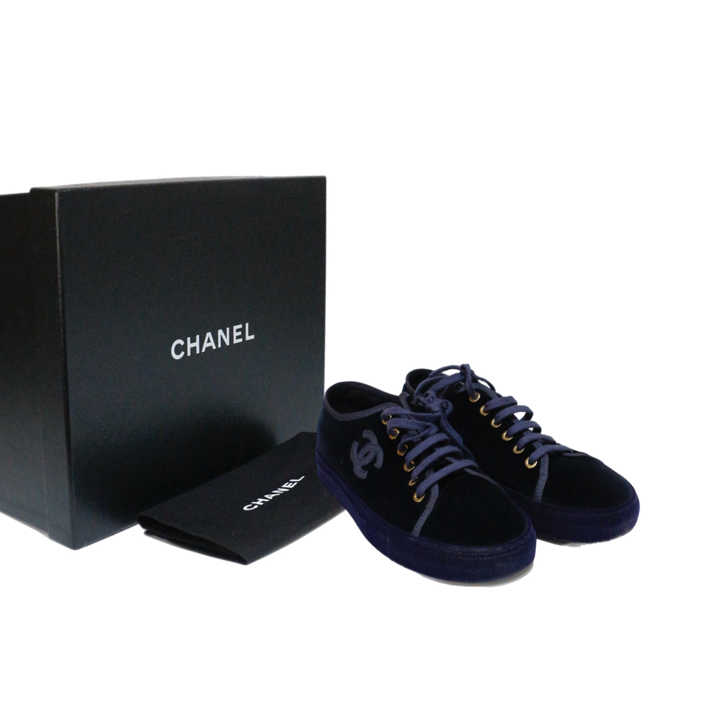 Chanel Navy Blue Velvet Sneakers