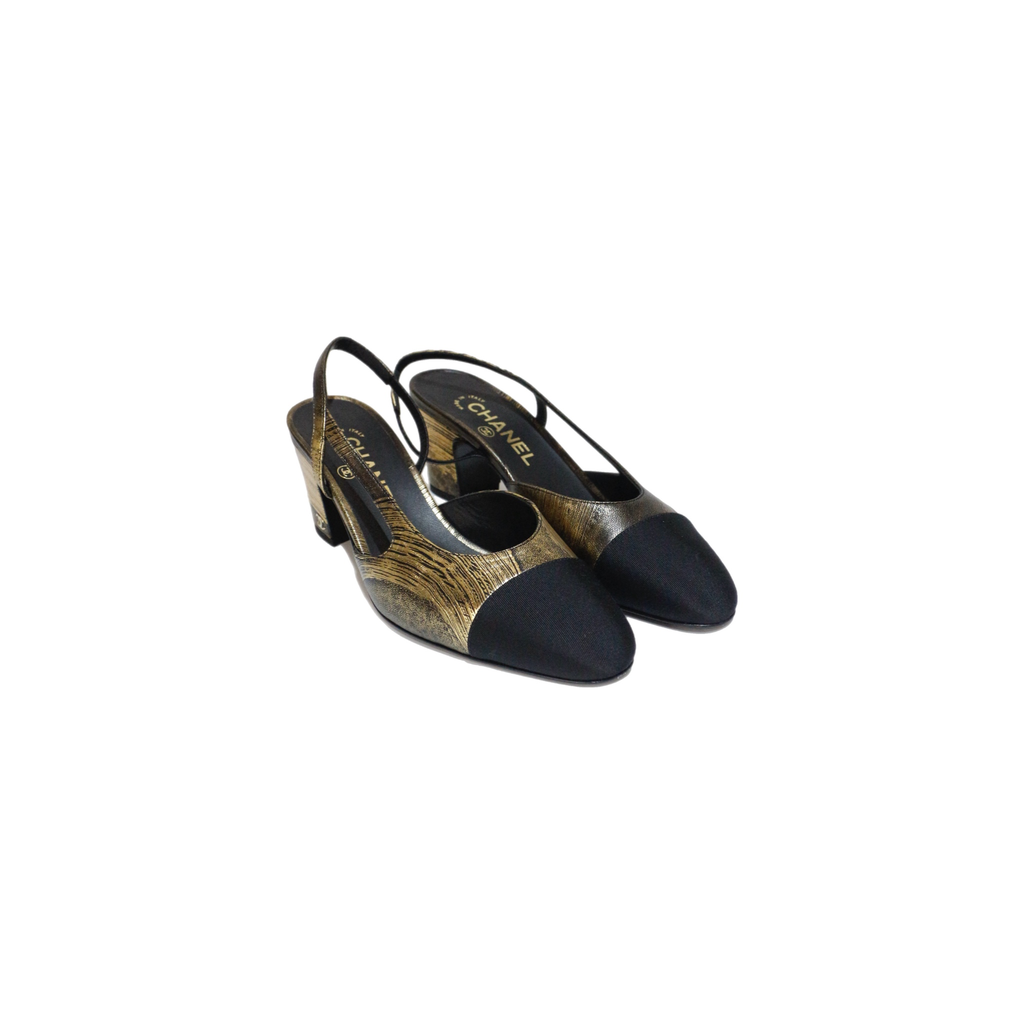 Chanel Slingback Gold Pumps