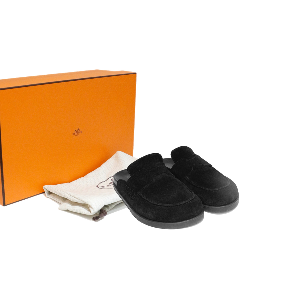 Hermés Black Suede Mules