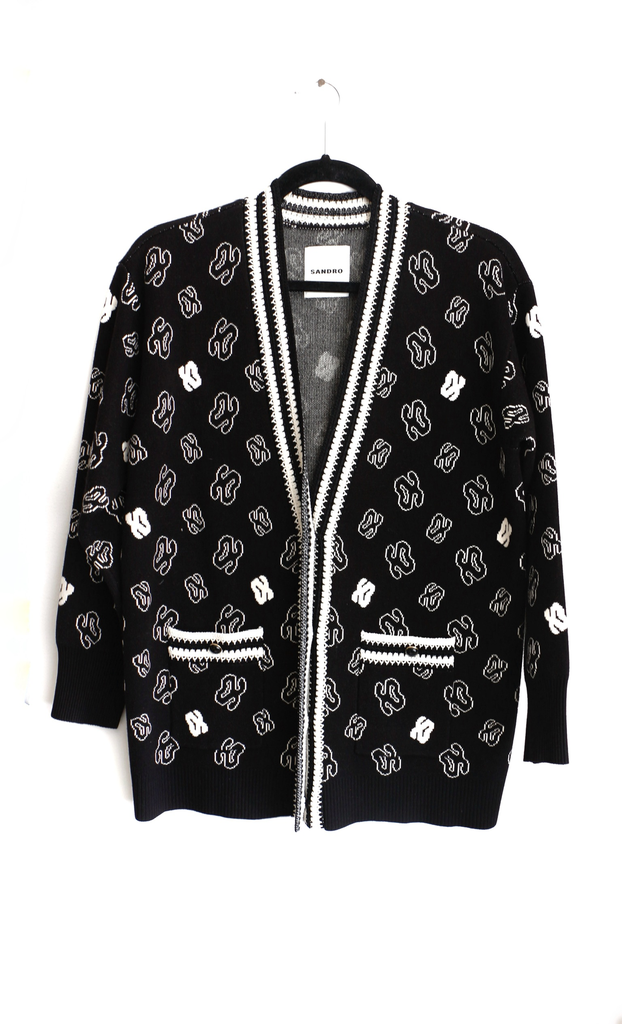 Sandro Black Logo Reversible Cardigan