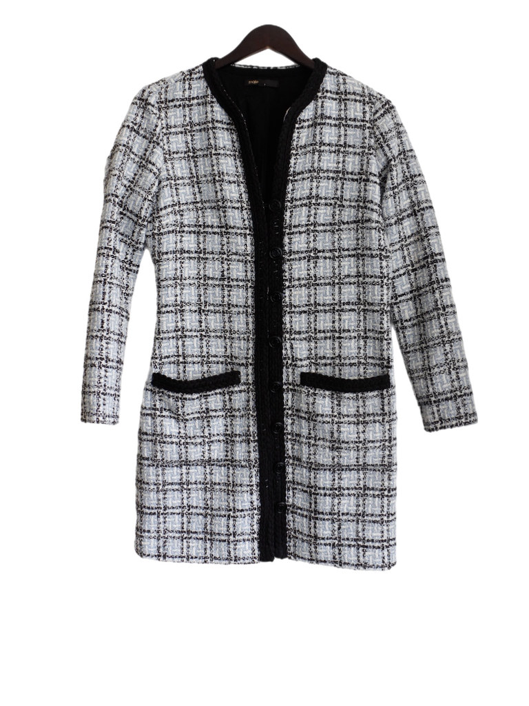 Maje Blue & Black Long Sleeve Tweed Dress