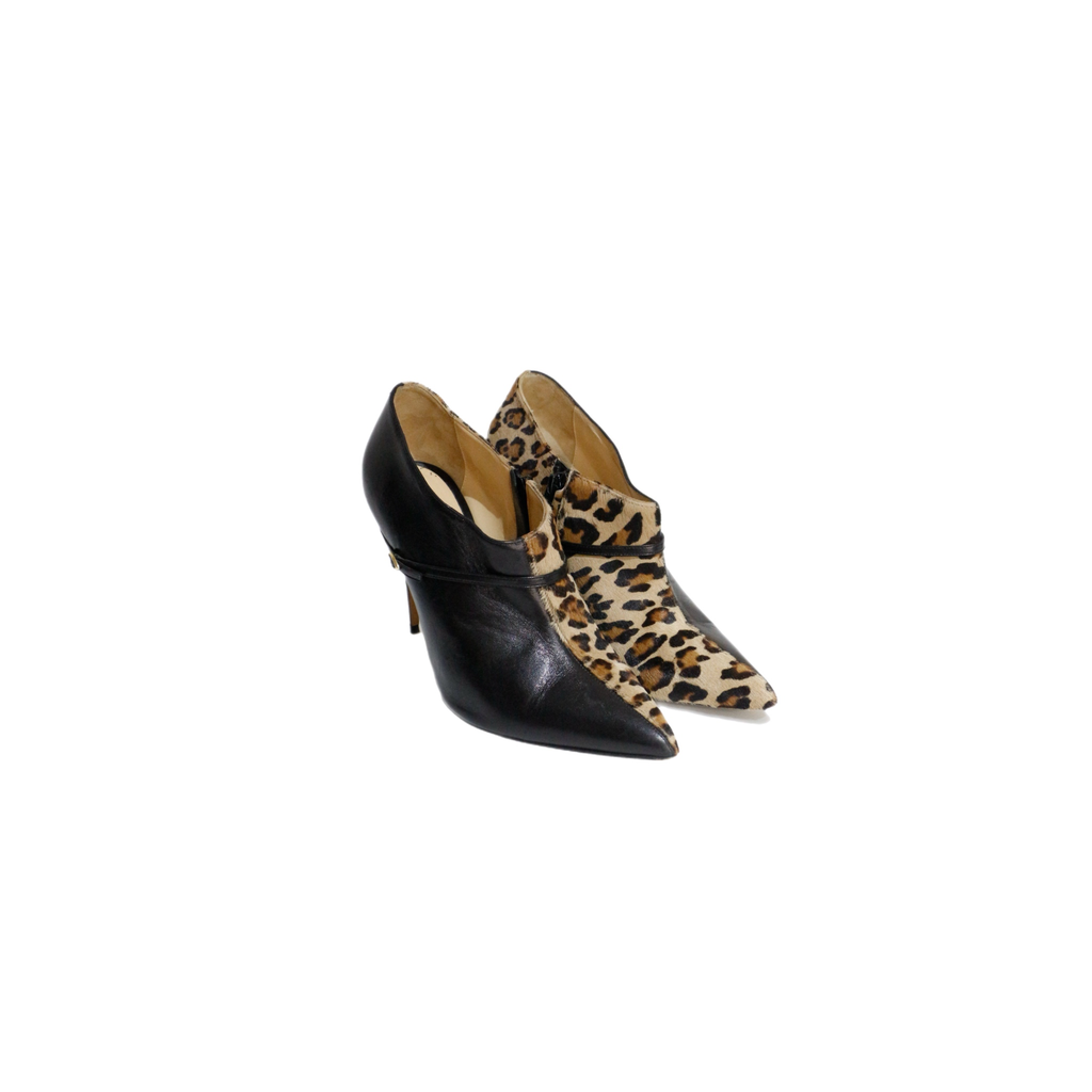 Jennifer Chamandi Leather & Leopard Ankle Boots