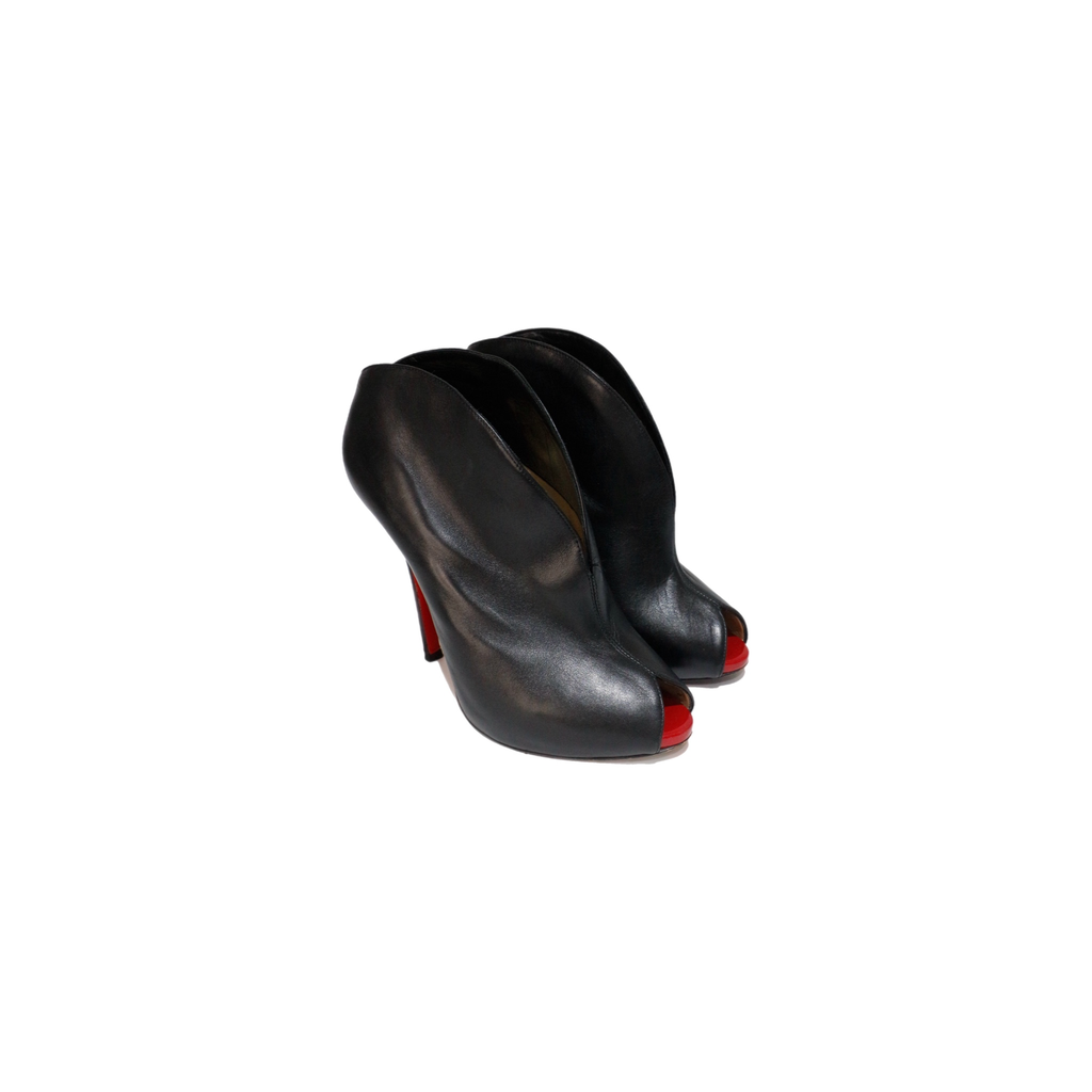 Louboutin Black Peep Ankle Boots