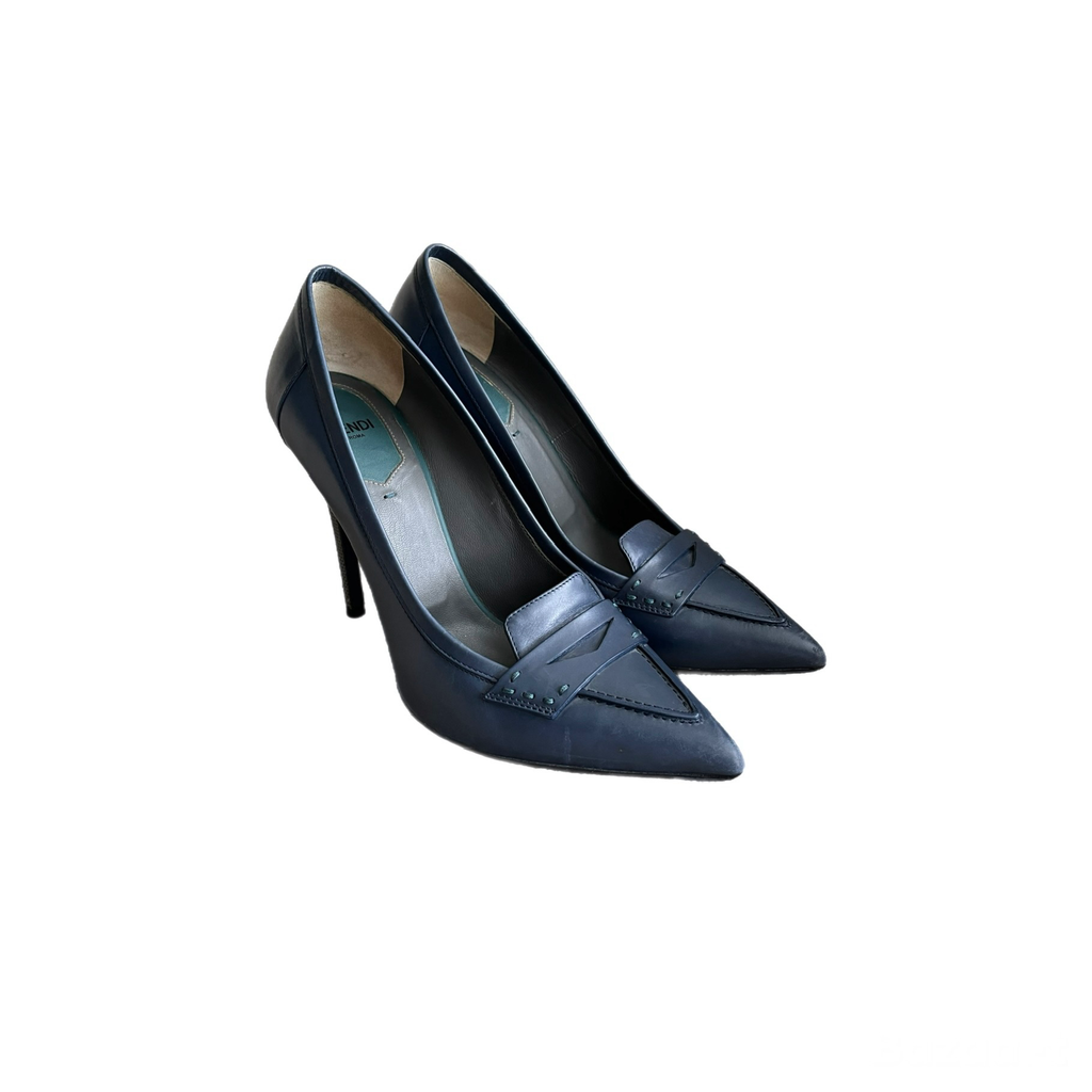 Fendi Leather Navy Blue Heels