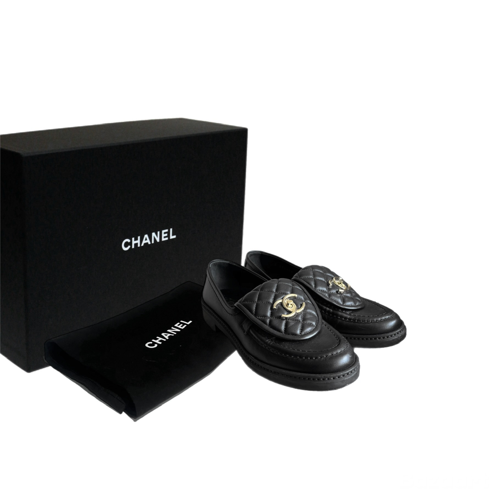 Chanel Black Leather Mocasines