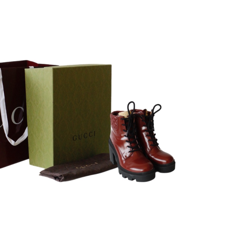 Gucci Combat Leather Burgundy Boots